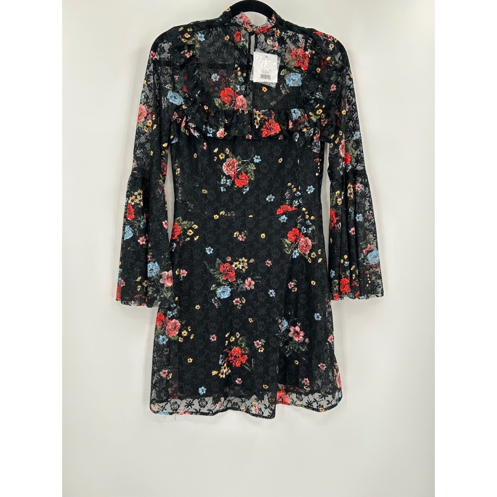 Topshop 6 Black‎ Lace Sheer Over Slip Dress Fairy Grunge Dark Floral Whimsygoth